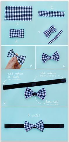 DIY dog bow tie or can be attached to barrettes or head bands for a cute accessory No Sew Bow, Make A Bow Tie, Diy Baby Bows, Velvet Dog Collar, Diy Dog Collar, Diy Baby Headbands, Bowtie Pattern, Make A Bow, Dog Clothes Diy