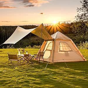 YOLENY Extra Large Inflatable Camping Tent, Glamping Tents Easy Setup 4 Season Windproof Outdoor Cotton Tent with Stove Jack & Mesh Windows & Pump Tent With Stove, Sleepover Tents, Tents For Camping, Kids Sleepover, Glamping Tents, Glamping Tent, Air Tent, House Tent, Tent Stove