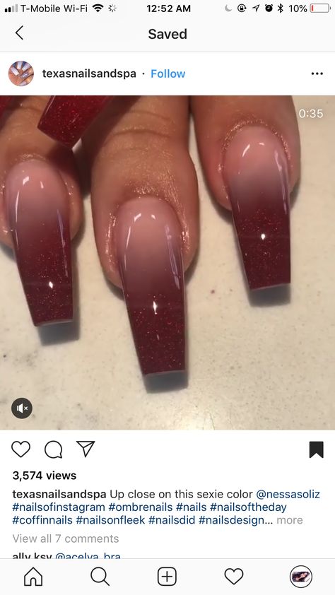 Red Wine Ombre Nails, Maroon Gradient Nails, Burgundy Ombre Nails Coffin, Cute Burgundy Nails Acrylic, Ombré Burgundy Nails, Ombré Nails Color, Berry Ombre Nails, Maroon Ombré Nails, Ombre Fall Nail Colors