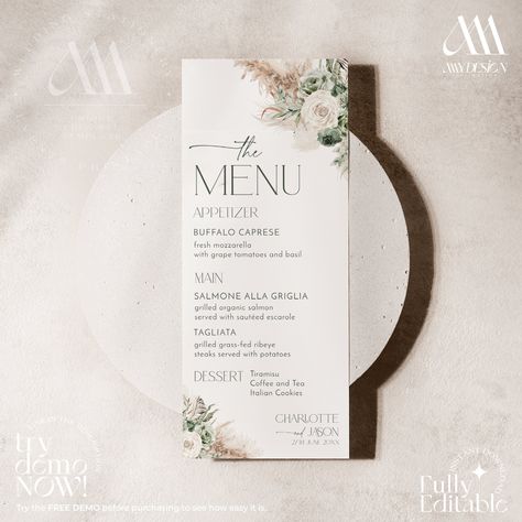 Dinner Menu Wedding, Personalized Wedding Menu, Wedding Ambiance, Wedding Dinner Menu, Menu Food, Food Menu Template, Bar Menu Wedding, Terracotta Wedding, Appetizer Menu