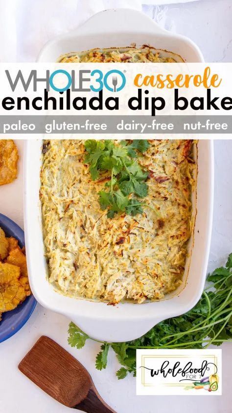 Whole30 Casserole, Casserole Enchilada, Enchilada Dip, Chicken Enchilada Dip, Gluten Free Chips, Easy Shredded Chicken, Autoimmune Paleo Recipes, Bake Easy, Whole 30 Diet