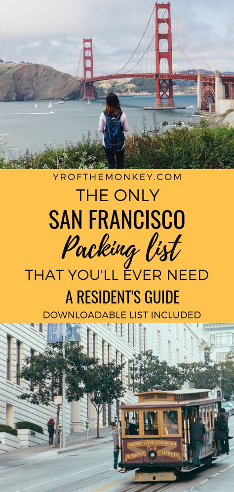 San Francisco Packing List, San Francisco Travel Guide, Usa Destinations, Visit San Francisco, Travel Canada, Packing Lists, Usa Travel Guide, San Francisco Travel, Packing List For Travel