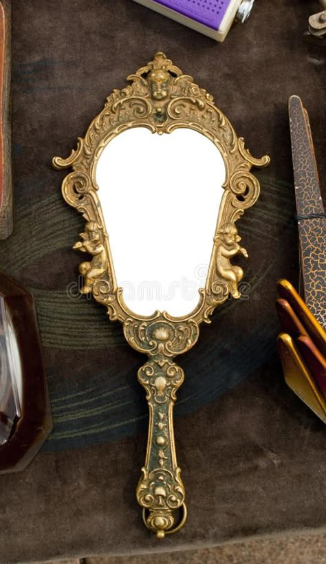 Vintage hand-held mirror stock image. Image of vintage - 20037221 Mirrors Diy, Specular Reflection, Mirror Tattoos, Mirrors Vintage, Handheld Mirror, Vintage Mirrors, Gold Aesthetic, Mirror Photo, Photo Vintage