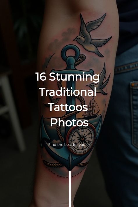 16 Stunning Traditional Tattoos Photos Traditional Nautical Tattoo, Traditional Sailor Tattoos, Anchor Tattoo Meaning, Navy Tattoos, Unique Wrist Tattoos, Traditional Tattoo Ideas, Yakuza Tattoo, Tiger Tattoo Design, Trash Polka Tattoo