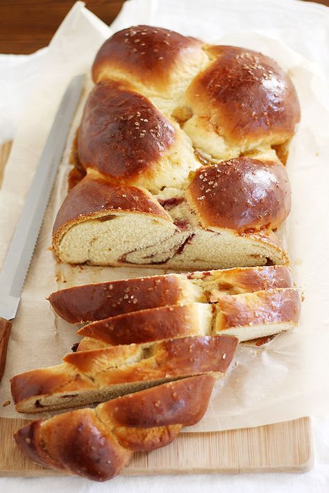 Fig, Raspberry and Sea Salt Challah | Girl Versus Dough Challah Bread Recipes, Artisan Breads, A Loaf Of Bread, Hebrew School, Breaking Bread, Challah Bread, Loaf Of Bread, Tasty Kitchen, Jewish Recipes