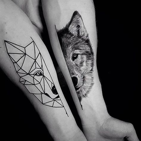 Just geometric Tattoo Wolf, Cute Couple Tattoos, Couple Tattoos Unique, Wolf Tattoo Design, Couple Tattoo, Matching Couple Tattoos, Matching Tattoo, Wolf Tattoos, Wolf Tattoo