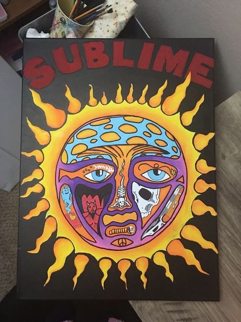 Childish Gambino Painting, Sublime Painting, Trippy Painting Ideas Creative, Sublime Aesthetic, Canvas Artwork Painting, Trippy Paintings, Sublime Sun, Art Mini Toile, Art Hippie