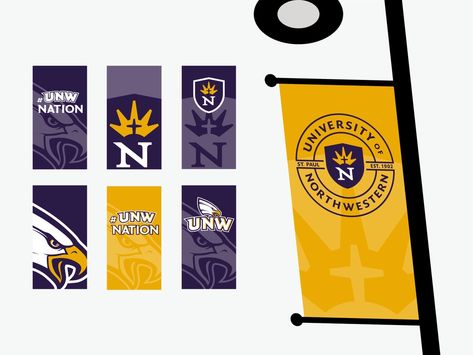 Northwestern Light Pole Banners by Kevin Wong on Dribbble Wall Graphics Design, Hoarding Design, Back To University, Pole Banners, Art Pole, Texture Graphic Design, School Banner, Light Pole, Wayfinding Signage