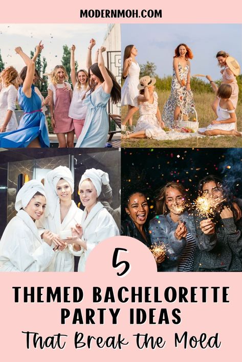 Tired of seeing the same old bachelorette party themes? We’ve researched the latest trends to bring you 5 themed bachelorette party ideas that are totally unique! From vintage-inspired fun to forward-thinking parties, these bach party themes will make your event stand out. Get ready to plan the hen party of the year with our insider tips. | Modern MOH Bachelorette Party Themes February, Budget Friendly Bachelorette Party, Relaxing Bachelorette Party Ideas, Themed Bachelorette Party Ideas Creative, Funny Bachelorette Themes, Bachelorette Party Ideas Themed, Rustic Bachelorette Party, 2023 Bachelorette, Fun Bachelorette Party Themes