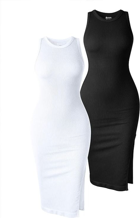 Amazon.com: OQQ Women's 2 Piece Dress Sexy Ribbed Halter Neck Fashion Split Tank Tops Dresses Black White : Clothing, Shoes & Jewelry Cute Simple Dresses, 2 Piece Dress, Maxi Outfits, White Clothing, Classy Casual Outfits, Easy Trendy Outfits, Trendy Fashion Outfits, Tank Top Dress, Classy Casual