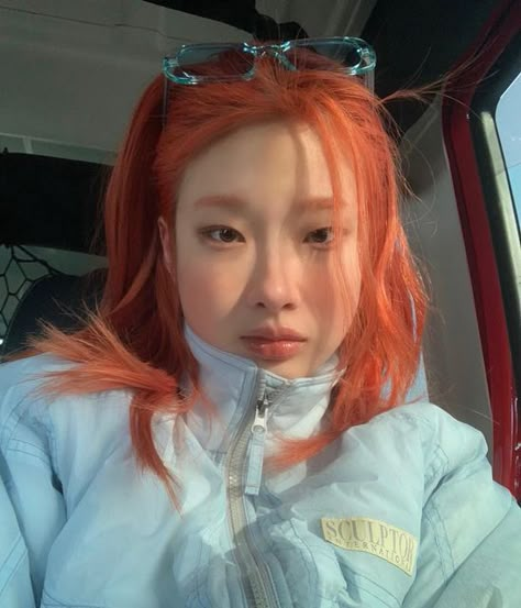 SoL on Instagram: "🫧" Cool Orange Hair, Asian Orange Hair, Orange Hair Asian, Asian Ginger Hair, Orange Hair Makeup, Red Orange Hair Color, Red Hair Asian, Short Orange Hair, Orange Brown Hair