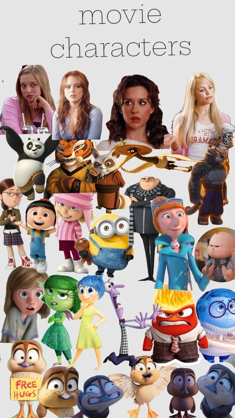 characters from different movies#mean girls#Kung Fu panda#despicable me#inside out#migration#wallpapet#cool#movie#characters Hear Me Out Girls Characters, Girl Movie Characters, Favorite Movie Character Day Spirit Week, Famous Characters Costumes, Movie Character Outfits, 2000 Nostalgia, Ct Logo, Character Day, Character Movie