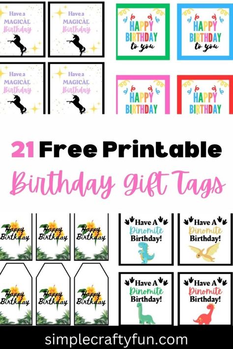 birthday gift tags with different designs to put on a gift Free Printable Gift Tags Birthday, Happy Birthday Free Printable, Birthday Tags Printable, Birthday Gift Tags Printable, Tag Template Free, Printable Gift Labels, Happy Birthday Tag, Birthday Tag, Tag Templates