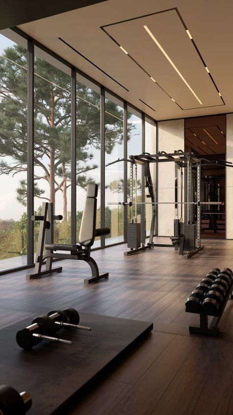 6. Health and Wellness: #health, #wellness, #fitness, #selfcare Gym Room Ideas Interior Design, Luxury Fitness Room, Luxury Gym Interior, High End Gym, Penthouse Gym, Home Gym Design Luxury, Gym Luxury, Fancy Gym, Gym House