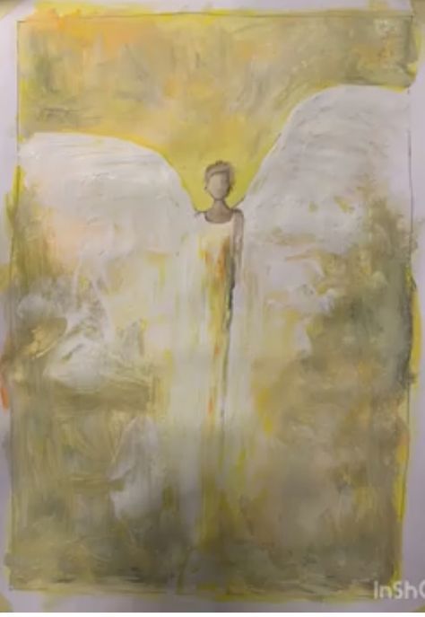 Abstract Angel Art, Angel Drawing Sketches Easy, Angel Painting Tutorial, Angel Painting Easy, Watercolour Angel, Watercolor Angels, Abstract Angel Painting, Angel Sightings, Painting With Gouache