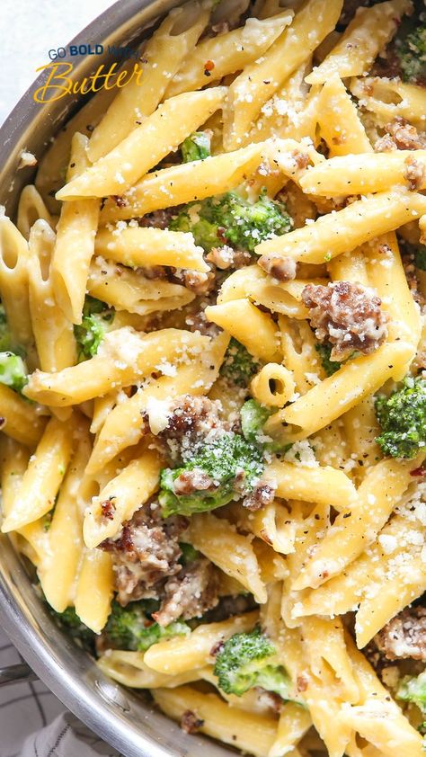 This satisfying dinner featuring creamy pasta with Italian sausage, broccoli and parmesan cheese comes together in one pot in less than 20 minutes. Pasta With Crumbled Sausage, Sausage And Broccoli Pasta, Italian Sausage And Asparagus Recipes, Broccoli Sausage Pasta, One Pot Sausage Pasta, Cheesy Sausage And Broccoli Pasta, Italian Sausage And Broccoli Recipes, Italian Sausage Bowtie Pasta, Sausage Pasta Broccoli Recipe