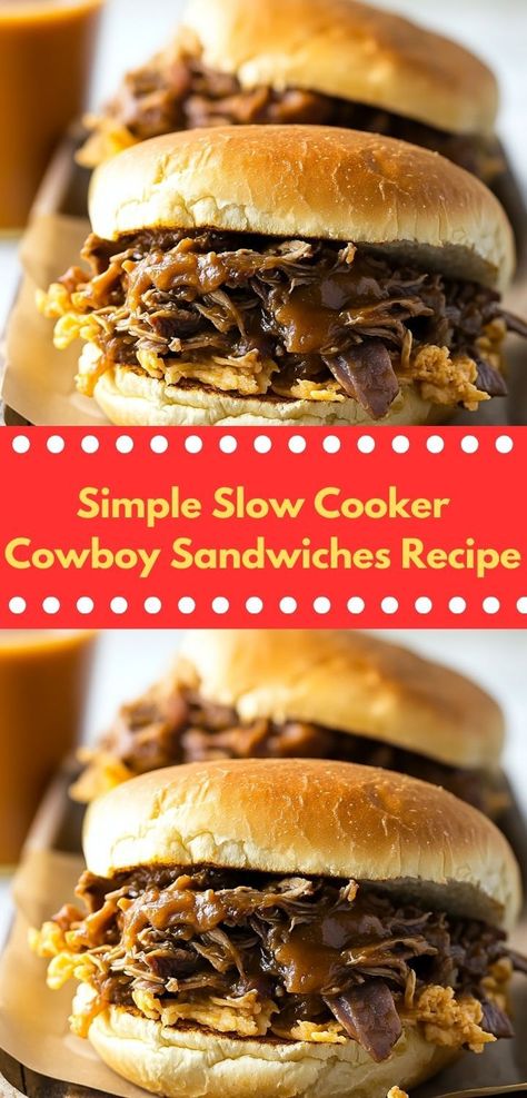 Need a quick and flavorful dinner solution? These Slow Cooker Cowboy Sandwiches are a fantastic option among beef recipes, offering a simple yet satisfying meal that can be prepared ahead for hassle-free weeknight dining. Cowboy Sandwich, Crockpot Cowboy Soup Recipes, Slow Cooker Cowboy Sandwiches, Slow Cooker Cowboy Soup, Crockpot Sandwich Recipes, Slow Cooker Bbq Beef Sandwiches, Hearty Cowboy Crockpot Soup, Beans And Cheese, Flavorful Dinner