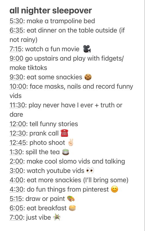 Ideas For An All Nighter, All Nighter Ideas With Times, Pulling All Nighter Ideas, All Nighter Schedule With Friends, Things To Do Pulling An All Nighter, Things To Do On A All Nighter Call, Things To Do When Pulling An All Nighter With Friends, Night Stay Ideas, Tips For An All Nighter