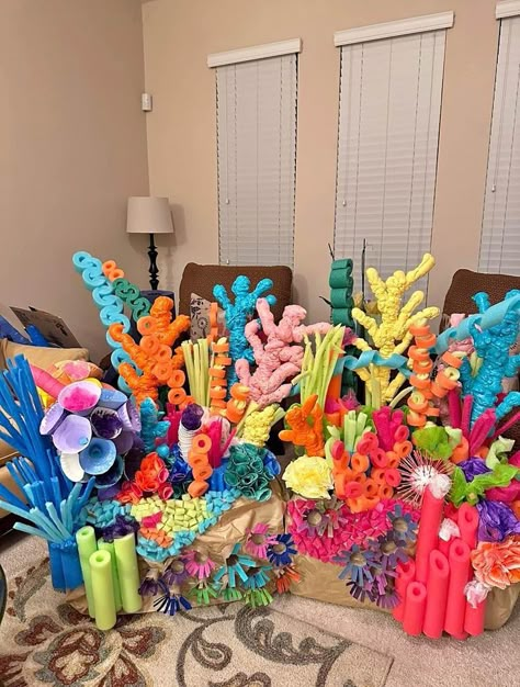 (12) Marketplace - Pool Noodle Coral Reef / Ocean decorations/ Under The Sea Party Decor/ Recycled Ocean Art | Facebook Coral Decorations Diy, Coral Reef Set Design, Homemade Coral Reef, Under The Sea Birthday Decor, Coral Reef Decor, Coral Reef Pool Noodles Diy, Coral Reef Pool Noodles, Ocean Trunk Or Treat, Diy Coral Reef Decorations