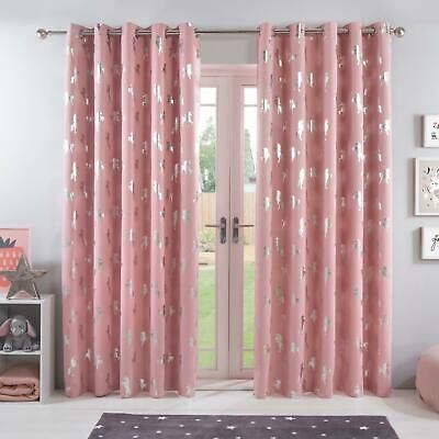 Dreamscene Unicorn Blackout Ready Made Curtains Pair Eyelet Kids Girl Pink Blush | eBay Unicorn Curtains, Kids Duvet Cover, Pink Galaxy, Pink Curtains, Kids Curtains, Energy Efficient Design, Thermal Curtains, Bed Time, Pleated Curtains