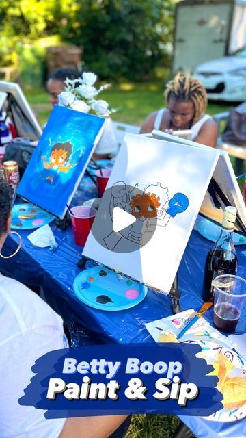 Zayxpaints Paint Parties on Instagram: "Betty Boop inspired outdoor Paint & Sip! 💙💙🎨 I had an amazing time painting with these ladies, thank you again for choosing Zayxpaints! 

.

•

•

•

 #phillyevents #paintparties #sipandpaint #paintandsip #paintnite #adultpaintparty #phillysipandpaint #delawaresipandpaint #phillyartist #mobilepaintparty #paintinstructor #artxzay #sipnpaint #sipnpaintphilly #phillypaintparties #delawarepaintparty #travelingpaintparty #newjerseypaintparty #marylandpaintparty #zayxpaints" Sip And Paint Inspiration, Sip And Paint Ideas At Home, Sip And Paint, Paint Parties, Sip N Paint, Paint Nite, Time Painting, Outdoor Paint, Paint And Sip