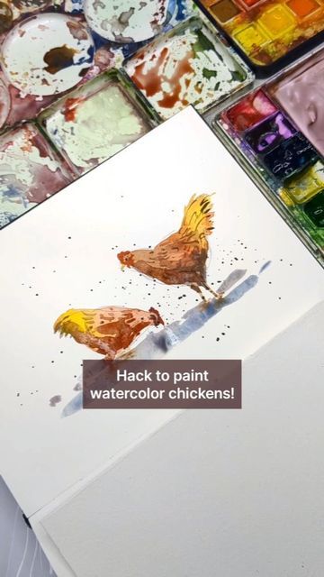 Watercolor Painting Easy, Watercolor Paintings Of Animals, Watercolor Art Diy, Art Demo, Art Tutorials Watercolor, Watercolor Pictures, Diy Watercolor Painting, Chicken Art, Fall Watercolor