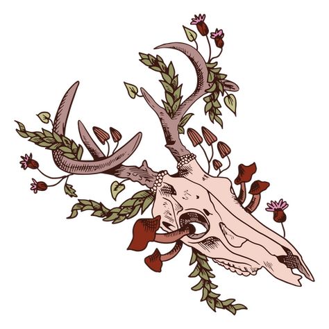 Animal mushroom deer skull PNG Design Skull Animal Art, Deer Skull Design, How To Draw Deer Skull, Deer Skull Art Drawing, Animal Skull Art, Deer Skull Sketch, Animal Skull, Dear Skull Drawing, Deer Skull Tattoo