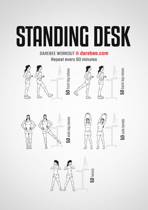 Office Workouts Desks, Standing Desk Exercises, Desk Exercises, Darebee Workout, Workouts Cardio, Standing Workout, Desk Workout, Fitness Challenges, Office Exercise