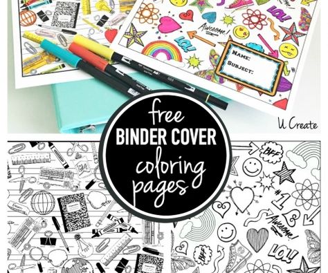 Free Binder Coloring Pages by U Create Classroom Items, Coloring Letters, Binder Covers Printable, Bookmarks Diy, School Book Covers, School Coloring Pages, Doodle Pages, Binder Cover, School Printables