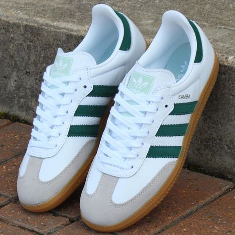 80s Casual Classics on Instagram: “adidas Samba in White leather & Green stripe detail available in all sizes. A premium shoe that offers a fresh, clean and sleek look in…” Adidas Samba White, Adidas Samba Outfit, Samba Outfit, Adidas Womens, Adidas Gazelle Sneaker, Adidas Samba Sneakers, Modern Dress, Dream Shoes, Adidas Samba