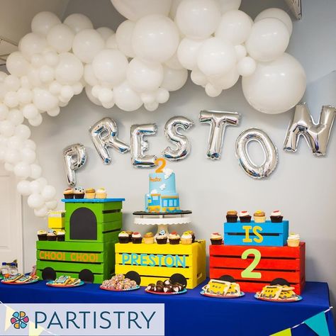 Car Plane Train Birthday Party, Train Birthday Party Backdrop, Train 5th Birthday Party, Train Baby Shower Theme Boys, All Aboard Birthday Party, Trains Birthday Party Theme, Train Three Year Old Party, Train Party Food Ideas, Two Two Train 2nd Birthday Party