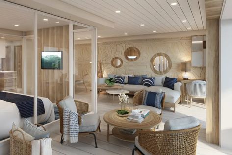 See Inside a Luxury Cruise Ship Where Penthouses Go for $8M: Photos Luxury Cruise Suite, Cruise Rooms, One Bedroom Cabin, 2 Bedroom Floor Plans, Tiny Studio Apartments, Luxury Cruise Ship, Bedroom Floor Plans, Luxury Cruise, One Bedroom