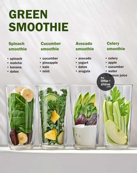 7 Healthy Green Smoothies to start your day Greens Shake Recipe, Sliming Smoothies Recipe, Smoothies Meal Prep, Best Green Smoothie Recipes Healthy, Vegetables For Smoothies, Smoothie Grocery List, Healthy Green Juice Recipes Breakfast, Juice Healthy Recipes, Healthy Inside And Out