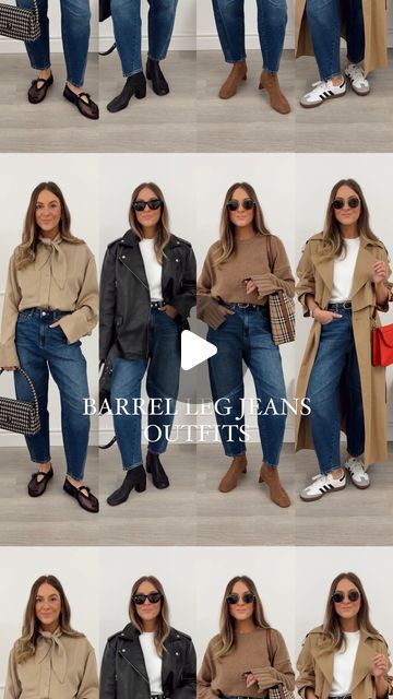 Stacie Elsmore on Instagram: "7 ways to style barrel leg jeans 👖 Which look do you like best?!   Can you believe these jeans are from Sainsbury’s?! They’re such a steal and I love how comfortable & easy to wear they are!   All of these outfits are linked on my LTK ready to shop!  *Jeans are a PR item" How To Wear Barrel Jeans, Barrel Jeans Outfit Fall, Barrel Jeans Outfit Winter, How To Style Barrel Jeans, Barrel Jeans Street Style, Barrel Leg Jeans Outfit, Barrell Jeans, Barrel Jeans Outfit, Jeans Boots Outfit