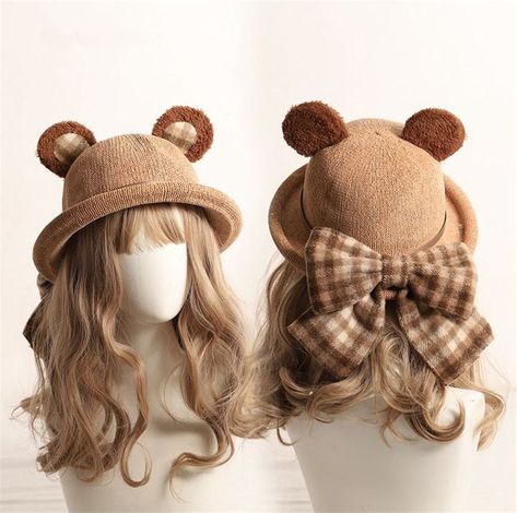 Kawaii Hat, Kawaii Wigs, Teddy Bear Clothes, Bear Outfits, Bear Hat, Kawaii Accessories, Diy Hat, Bear Ears, Crochet Patterns For Beginners