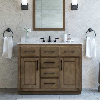 OVE Decors Alonso 42" Bath Vanity | Costco Almond Latte, 36 Inch Vanity, 36 Inch Bathroom Vanity, Engineered Stone Countertops, 36" Vanity, Cultured Marble Vanity Top, Bathroom Vanity With Sink, Vanity With Sink, Solid Wood Cabinets