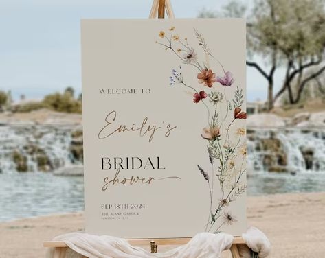 VisualisingDreams - Etsy Greece Wildflower Welcome Sign, Bridal Shower Inspo, Wildflower Baby Shower, Beige Wedding, Bridal Shower Inspiration, Bridal Shower Flowers, Bridal Shower Diy, Welcome Sign Template, Bridal Shower Welcome Sign