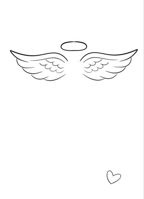 Simple Angel Wings Drawing, Angel Wings Drawing Simple, Simple Angel Tattoos, Halo Tattoo, Heart With Wings Tattoo, Alas Tattoo, Guardian Angel Tattoo, Angel Wings Drawing, Baby Angel Wings