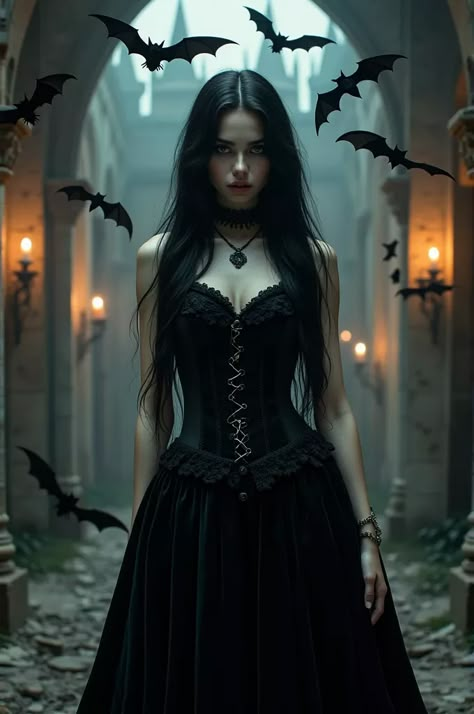 Dark Feminine Dresses, Beautiful Vampire Woman, Gothic Female, Aesthetic Profile Picture Cartoon Soft, Fairy Cosplay, Dark Fantasy Artwork, Gothic Girl, Gothic Looks, Dark Fairy