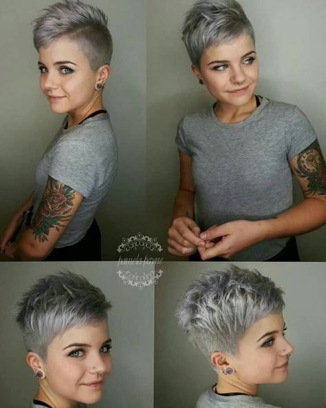 Shaved Pixie, Popular Short Hairstyles, Super Short Hair, Short Grey Hair, Fishtail Braid, Pixie Styles, Trendy Tree, Shaved Sides, Hair And Beauty