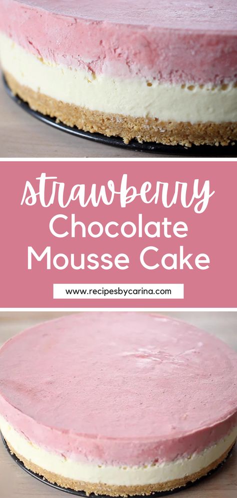 Mousse Cake Strawberry, Strawberry Mouse Cake Recipe, No Bake Chocolate Mousse Cake, White Chocolate Raspberry Mousse Cake, White Chocolate Mousse Cake Filling, Mousse Cake Ideas, Strawberry Mouse Cake, White Chocolate Strawberry Cake, Charlotte Cakes