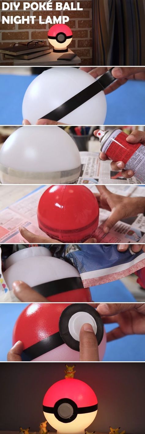 How to Make a DIY Poké Ball Night Lamp. A Must for Any Pokémon Fan! Diy Geek, Pokemon Room, Geek Diy, Pokemon Diy, Nerd Crafts, Pokemon Craft, Poke Ball, Geek Crafts, Pokemon Gifts