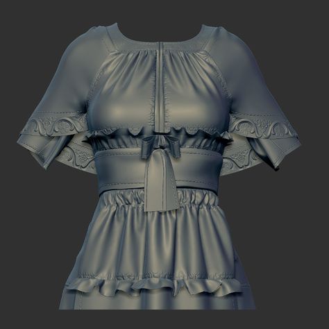 Vroid Clothes Textures, Vroid Studio Clothes Texture, Stylized Clothes 3d, Marvelous Designer, Zbrush, 3 D, Ruffle Blouse, Women's Top, Clothes