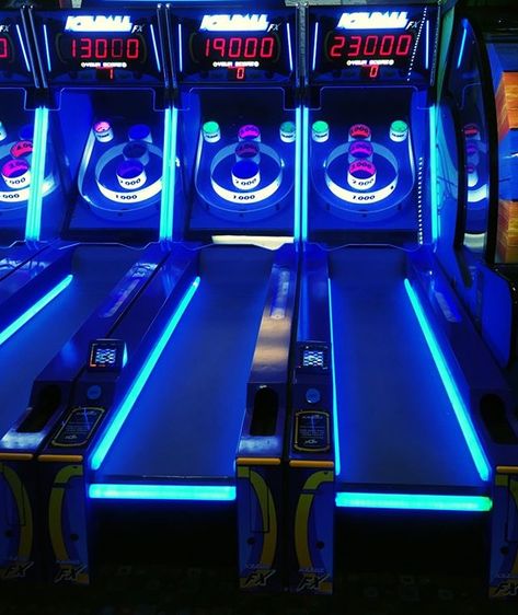 Blue Arcade Aesthetic, Retro Event, Arcade Aesthetic, Skee Ball, Theme Pictures, Diy School Supplies, Retro Arcade, Neon Aesthetic, Neon Blue