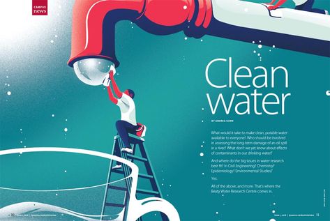 'Clean Water and Sustainability'. Illustrated by Eric Chow. Represented by i2i Art Inc. #i2iart Water Sustainability Poster, Clean Water Poster, Sustainability Illustration Graphics, Water Poster Design, Sustainable Poster, Sustainability Illustration, Water Graphic Design, Cleaning Illustration, Clean Illustration