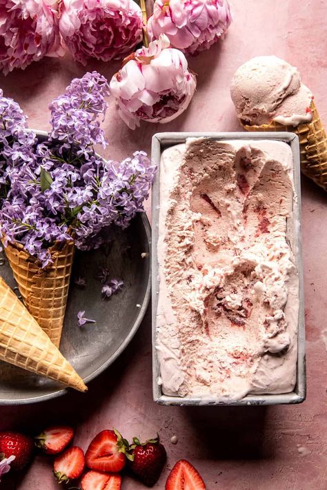 No Churn Creamy Strawberry Ice Cream | halfbakedharvest.com Strawberry Ice Cream Cake, Homemade Strawberry Shortcake, Ice Creamery, Churn Ice Cream, Strawberry Shortcake Ice Cream, Half Baked Harvest Recipes, Lavender Ice Cream, Homemade Strawberry Jam, No Churn Ice Cream