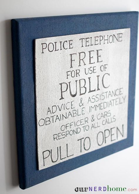 DIY TARDIS Cork Board - Doctor Who Office - Our Nerd Home Doctor Who Painting Easy, Doctor Who Diy, Diy Tardis, Geek Office, Nerd Home, House Phone, Doctor Who Crafts, Diy Doctor, Geek House