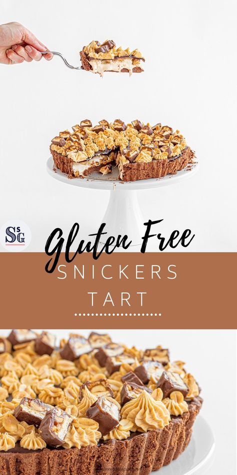 This is the ultimate snickers tart – complete with nougat, caramel, peanuts and a smooth chocolate ganache. Gluten Free Snickers Cake, Snickers Tart, Homemade Nougat, Peanut Butter Crust, Snickers Cake, Chocolate Peanut Butter Cupcakes, Peanut Butter Cupcakes, Snickers Bar, Gluten Free Pie