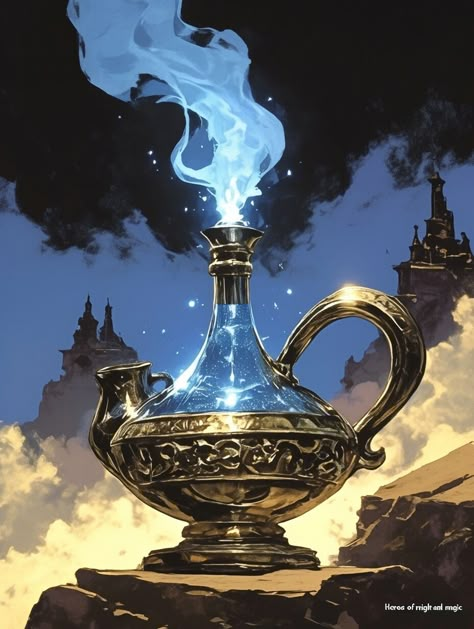 Magic Lamp (Artifact) —day 2 Fantasy Artifact, Magic Artifacts, Magical Artifacts, Magical Objects, Mirror Magic, Artifact Art, Magic Lamp, Arabian Night, Magic Items