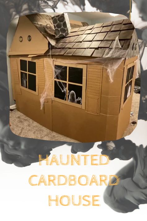 Haunted House Truck Or Treat, Easy Cardboard Halloween Decorations, Cardboard Box Halloween Decorations, Haunted Cardboard House, Diy Haunted House Cardboard, Card Board Halloween Decorations, Cardboard Box Halloween Decor, Cardboard Halloween Crafts, Halloween Cardboard Crafts